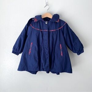 Vintage Basic Outlook Navy Blue Plaid Trim Swing Hooded Dress Coat 3T
